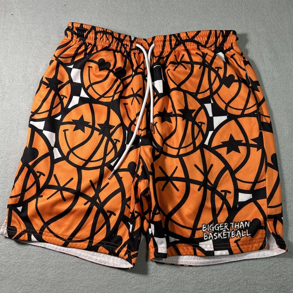 Bigger Than Basketball Reversible Mesh Shorts Medium 30x6 Ball Smiley Face AOP